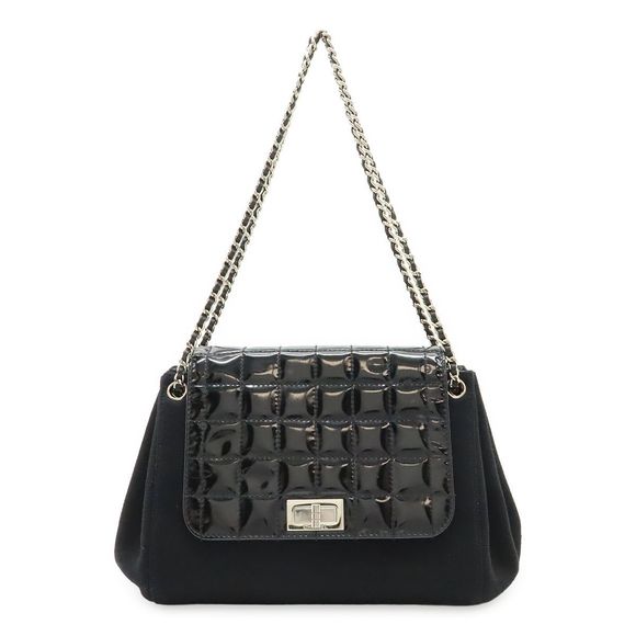 Chanel 255 Chocobar Chain Bag Shoulder Bag Quilted Cotton Enamel Patent Leather - Picture 1 of 9